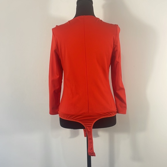 Bebe Red Criss Cross Body Suit, V Neck, Size Large - Picture 4 of 11